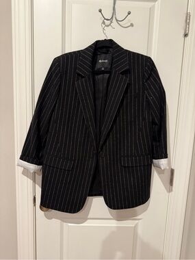 Madewell Black Pinstripe Blazer with White Stripes